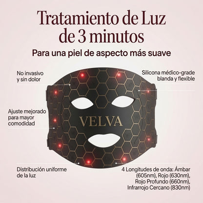 Máscara Facial LED con Terapia de Luz Roja | VELVA